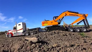 RC ADVENTURES - Semi pulling Earth Digger 4200XL Excavator