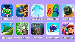 Rainbow Friends Радужные Друзья,Siren Head,Subway Surf,Going Balls,Hills of Steel,PvZ,Bouncemaster