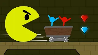 Red and Blue , Stickman Animation Pacman - ( EP10 Forest Temple Parkour )