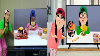 COMPARISON - Mukbang Black Noodle TTeokbokki 뽀로로 떡볶이 짜장면 먹방 도나 DONA vs Dona Animation