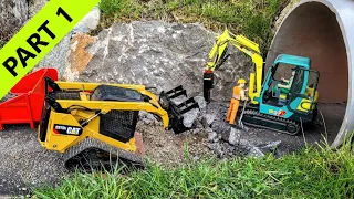 Road modification under the tunnel. RC Scale Excavator Yanmar B37V, CAT Loader, Scania Truck, Part 1