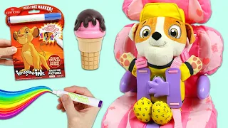 Paw Patrol Baby Rubble Ice Cream Scoop Dessert Time & Kids Learning Disney Lion King Coloring Book!