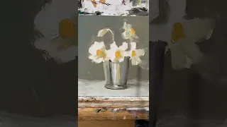 Still life oil painting of daffodils Spring Garden dreams in the studio