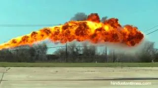 Spectaculat slow-mo shows flamethrower shooting fire 50 feet into the air