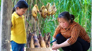 The process of going to the forest to pick bananas, bamboo shoots, harvesting tomatoes selling ducks