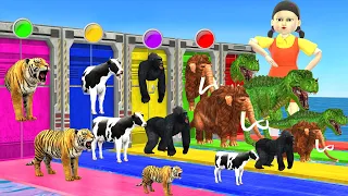 Choose The Right Door with Mammoth, Gorilla, Buffalo, Tiger Cow Scary Teacher 3d vs Squid Game Doll