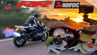 TUNED BMW S1000RR AKRAPOVIC *FLAMES* 300KM/H FLYBY WHEELIE & SOUND