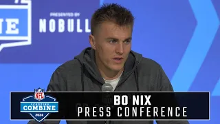 Bo Nix takes the podium at the 2024 NFL Scouting Combine