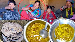 dharme family cooking bread & potato curry || Rural Nepal ||