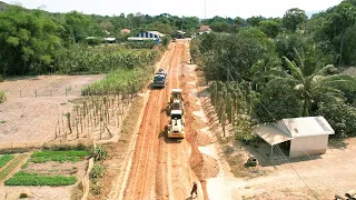 Building Village Road Foundation, Road Stone Filling Technique Using Komatsu 850 & Roller Compaction