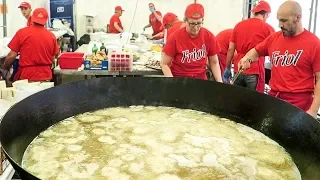 The "Jacuzzi" Huge Fried Seafood Pans. Huge Dose of Fried Fish, Italy Street Food