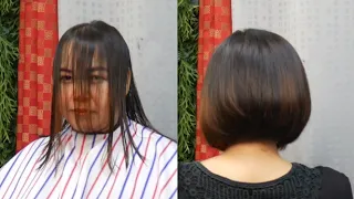 Bob haircut tutorial ตัดผมบ๊อบ จาก คนผมบาง บาง (ตัดผมม้าด้วย)