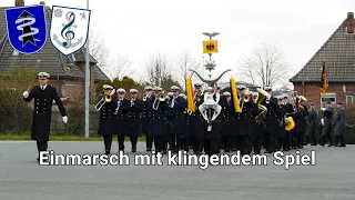 when a german honour formation salute the colours / flag ceremony in Germany with anchors aweigh