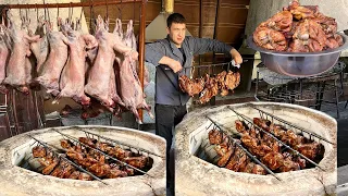 Uzbek national and street food Tandoor meat and cooked chicken in tandoor