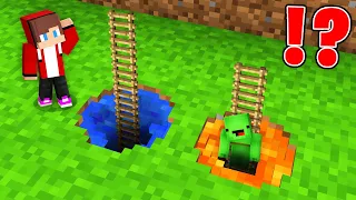 JJ and Mikey Found SECRET LAVA vs WATER TINY LADDER in TINY PIT in Minecraft Maizen!