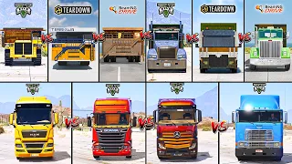 GIANT DUMP TRUCK VS GARBAGE VS SCANIA VS HINO RANGER IN GTA 5 VS TEARDOWN VS BEAMNG -WHICH IS BEST?