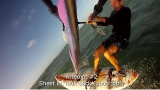 First 3 speed loop attempts learning windsurfing front loop #3