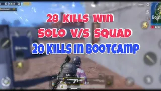 Solo vs Squad 28 kills win |pubg Mobile| 20 kills in Bootcamp