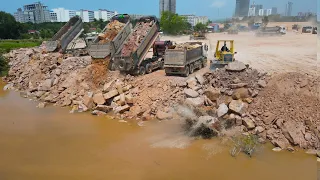 Excellent Episode 19 , Mighty Bulldozer Komatsu Push Big Stone  and Team Dump Truck Unloading Stone