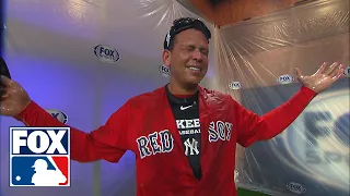 David Ortiz gives Alex Rodriguez a champagne shower while wearing a Red Sox jersey | FOX MLB