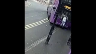 THIS is the moment a bus slams into a man as he walks down the street