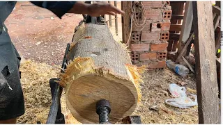 A Big Wooden Making From Lathe For Sculpture