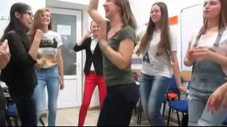 Rocking out to a "Happy" song with my EFL Students in Almaty, KZ