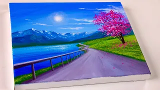 Landscape painting | Mountain lake acrylic painting | Easy for beginners