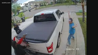 Caught on video: Man robbed of pickup in his driveway by armed suspects who beat him