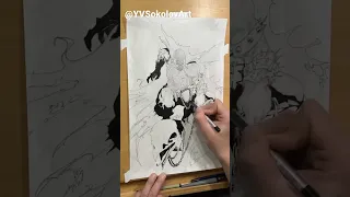 Inking my drawing of SPAWN. Character from Image Comics created by Todd McFarlane. Drawing is 17x11