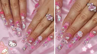 Kawaii Hello Kitty Glitter Junk Polygel Nails + Unboxing ColorfulJuly March/April Posh Box