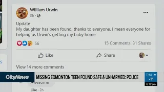 Missing Edmonton teen found Thursday