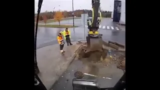 replacing a storm drain pipe almost completely with an excavator