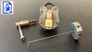 475. Tiny Ace Old English style secure 4 lever padlock picked open with home brew lock picking tools