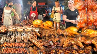 Best Cambodian Street Food - Super Dinner! Pork Braised, Pork BBQ, Grilled Fish, Roast Duck & More