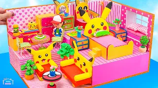 Make Yellow House with Pikachu Kitchen, Pokeball Pokémon, Bedroom Cardboard | DIY Miniature House