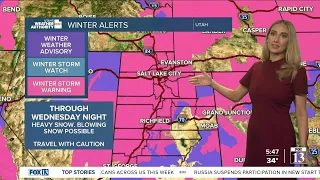 Winter storm moving across Utah - Tuesday evening forecast