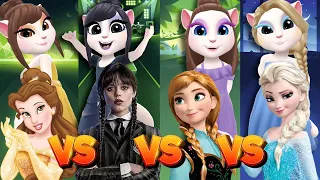 Wednesday 🆚 Elsa 🆚 Anna 🆚 Bella battle || Tiles hop || my talking Angela 2