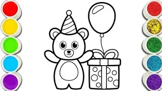 Cute teddybear birthday celebration drawing tutorial for kids, toddlers/teddybear drawing easy