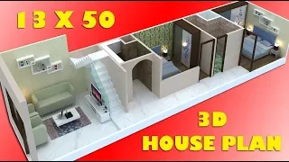 13X50 3D HOUSE PLAN  | 13X50 3D FLOOR PLAN | 13X50 3D HOME PLAN | 13X50 GHAR KA NAKSHA | 13 X 50 |