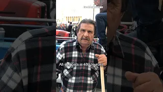 Greek farmer expresses his concerns in front of the Greek Parliament during the Athens protest.