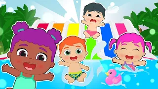 BEBÉS ALEX Y LILY 😝🛝 Conocen a sus nuevos amigos NIKO y LUNA en los TOBOGANES de la PISCINA