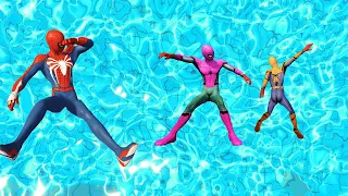 Spiderman & Rainbow Team Water Fails Jumps GTA5! (Euphoria Physics & Ragdolls) #2