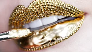 Makeup Tutorial Step by Step Using Gold Pigment & Studs | Lip Art