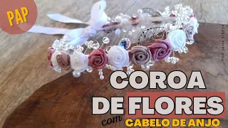 COROA de FLORES feita com fio cabelo de anjo para damas, aniversariantes, noivas e muito mais