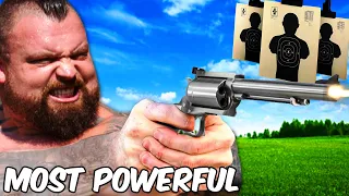 GIANT STRONGMAN VS WORLDS MOST POWERFUL HANDGUN!!!