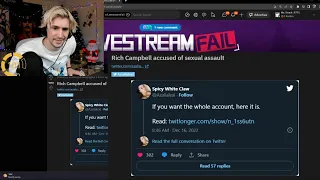 xQc reacts to Rich Campbell accused of sexual assault