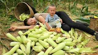 Huu Loc and his mother: Harvesting corn to sell at the market -the daily life of mother and daughter
