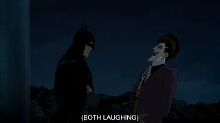 joker and Batman laughing together but it's sad