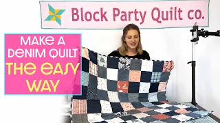 Make a Denim Quilt the Easy Way with a single charm pack and 2 pairs of jeans - EASIEST DENIM QUILT!